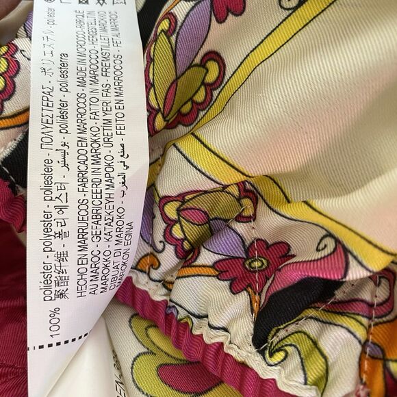 Zara Wide Leg Cropped Pants Women L Muticolor Scarf Print Silky Pull On - Picture 7 of 10